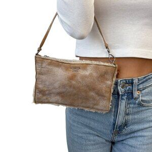 PRADA Vintage Logo Shearling Leather Mini Bag Pochete Pouch Beige White [106098]